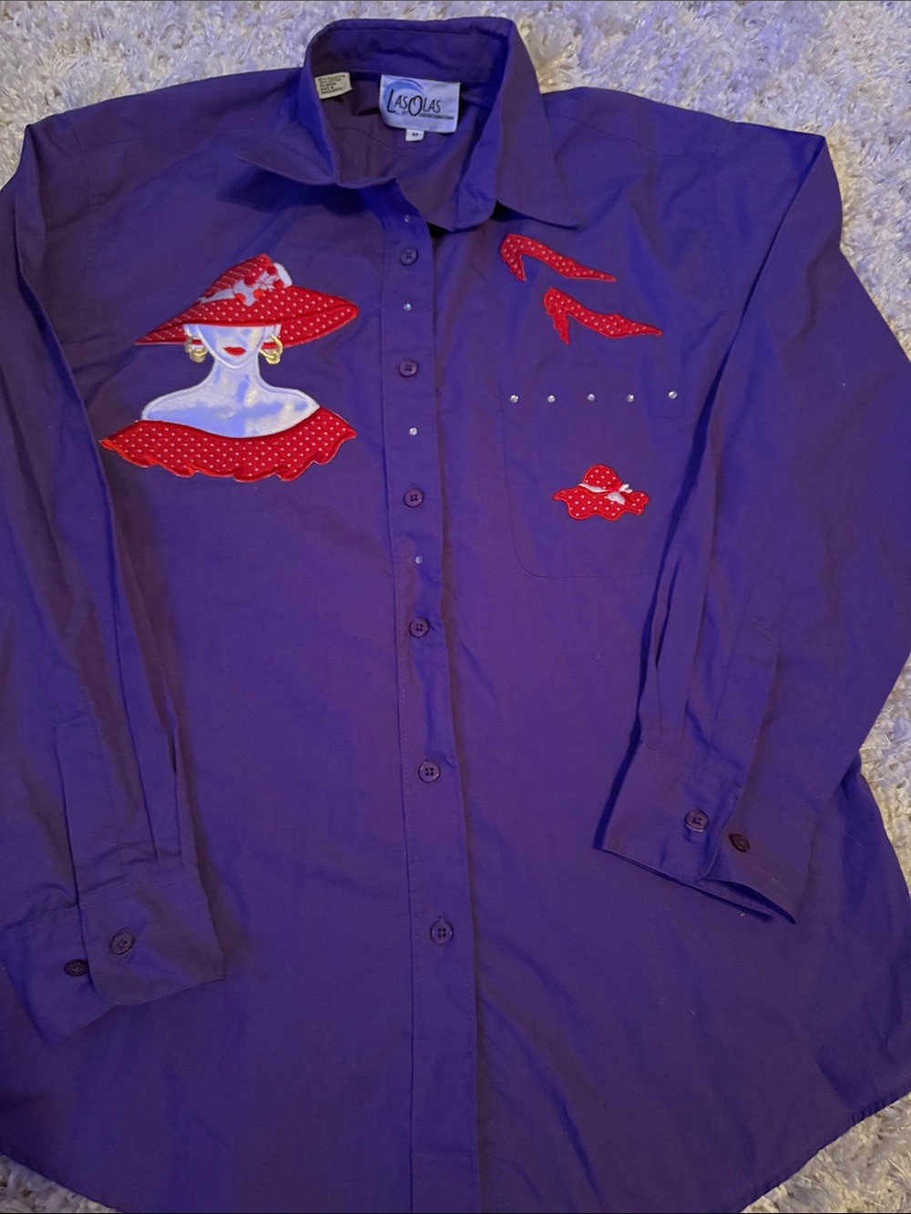 Get Lucky Women’s Blouse Med Purple Red Hat Fashion Long Sleeve Hatters
